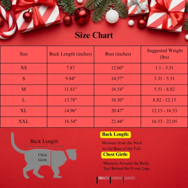 cute Christmas Cat sweater size chart cute Christmas Cat sweater size chart