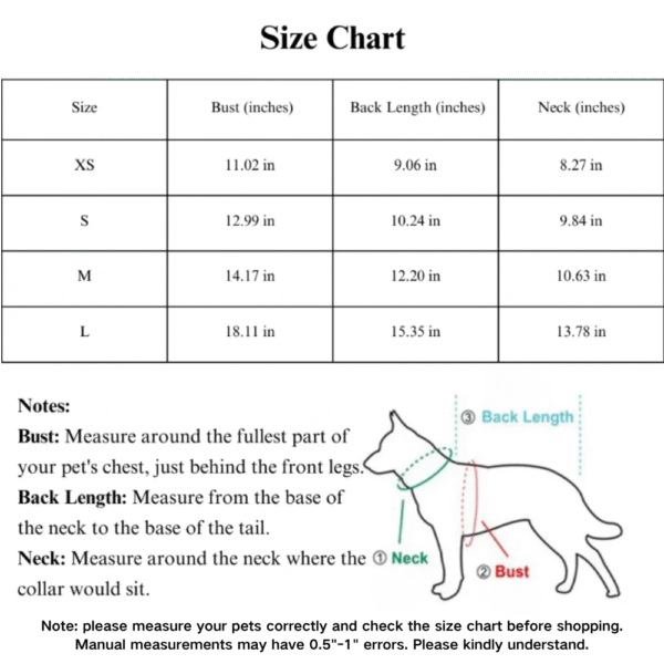 10003 Size chart for double reindeer Christmas dog sweater – detailed pet apparel measurements for wholesale buyers