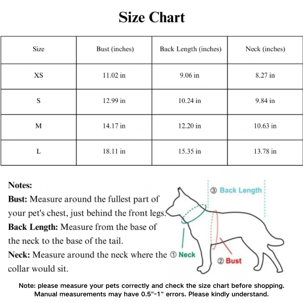 Size chart for double reindeer Christmas dog sweater – detailed pet apparel measurements for wholesale buyers