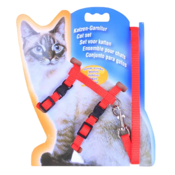10003 Red H-style adjustable nylon cat harness and leash set for kittens