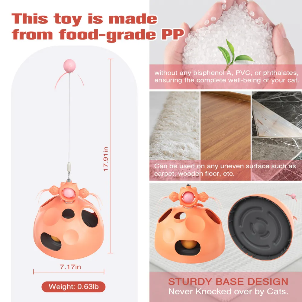 Cat Playing with Multi-Level Ball Track and Teaser Wand – Interactive Self-Play Toy