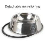 10003 Close-up of stainless steel pet bowl with anti-slip rubber base and polished interior