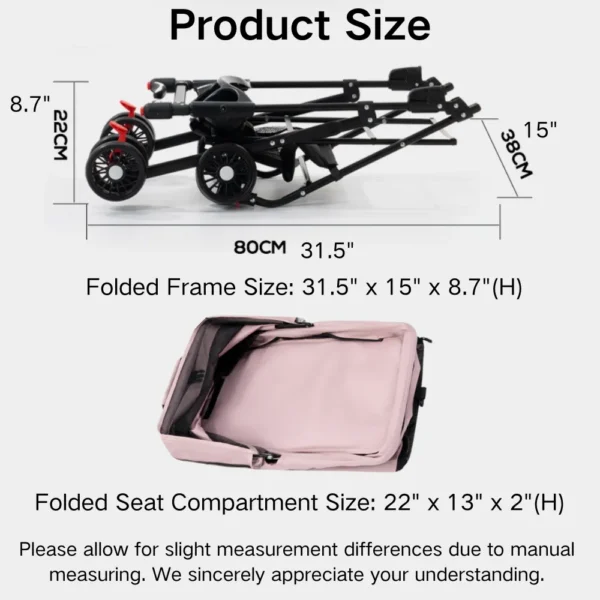 10003 Size guide for deluxe foldable pet stroller with detachable carrier and 4 wheels