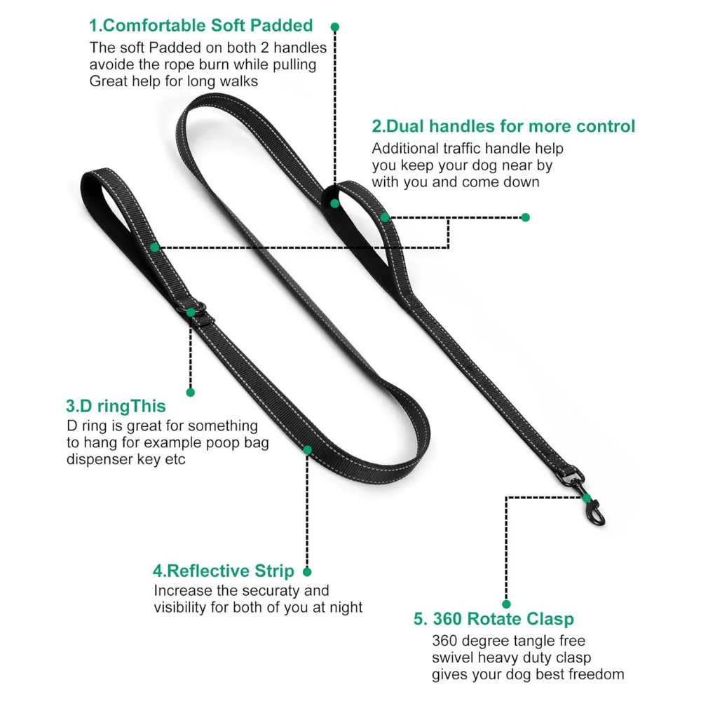 Close-up of double-layer stitching on reflective dog leash, durable wholesale pet product