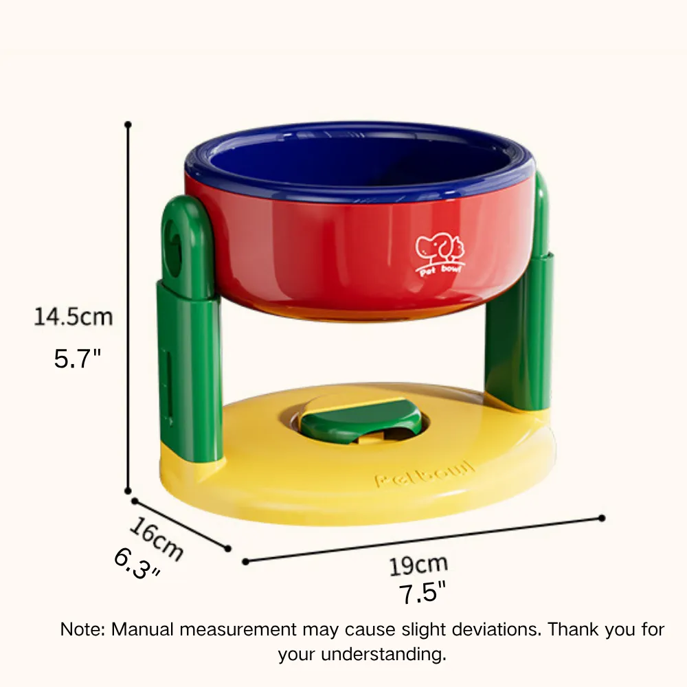 Dimension chart of adjustable elevated cat dog food bowl with height options