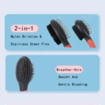 10003 Close-up of nylon bristles side of double-sided pet brush for gentle smoothing