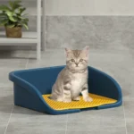 10004 Dog Using Indoor Potty Tray with Holder on Floor