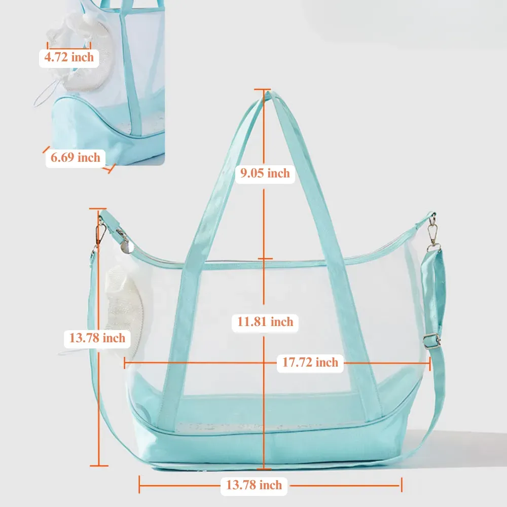 Size chart of foldable transparent nylon mesh pet carrier bag for cats and small dogs