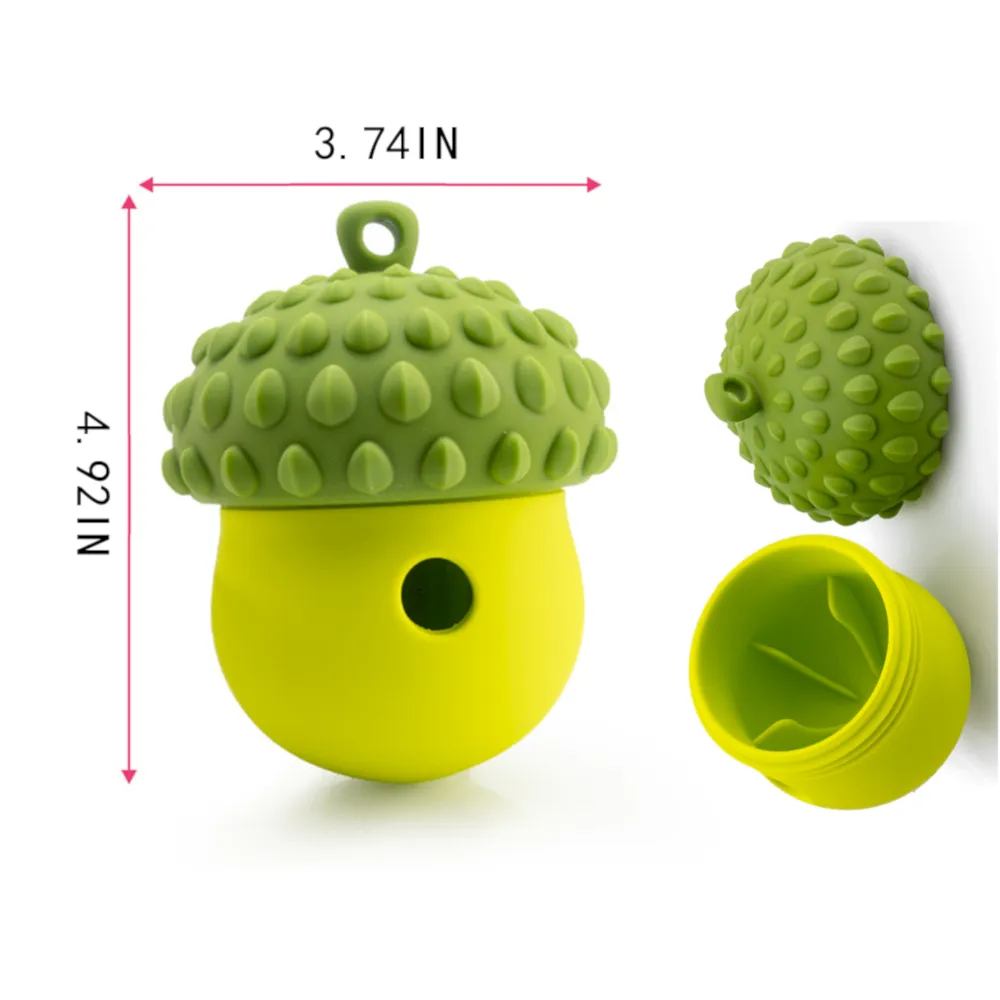 Size chart for berry-shaped silicone dog treat dispensing slow feeder toy