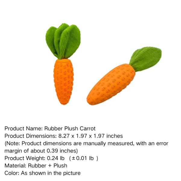 10004 Size comparison of carrot-shaped rubber squeaky dog toy for wholesale buyers