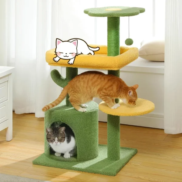 10004 Kitten playing on cactus cat climbing tree in home setting – cozy and fun cat furniture