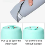 10004 Close-up of foldable silicone pet water bottle showing leak-proof and durable construction