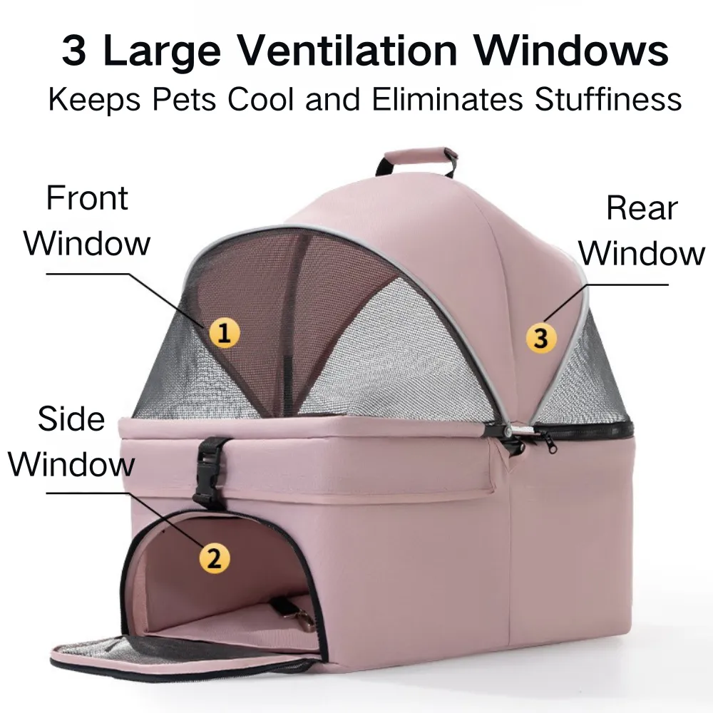 Size guide for deluxe foldable pet stroller with detachable carrier and 4 wheels