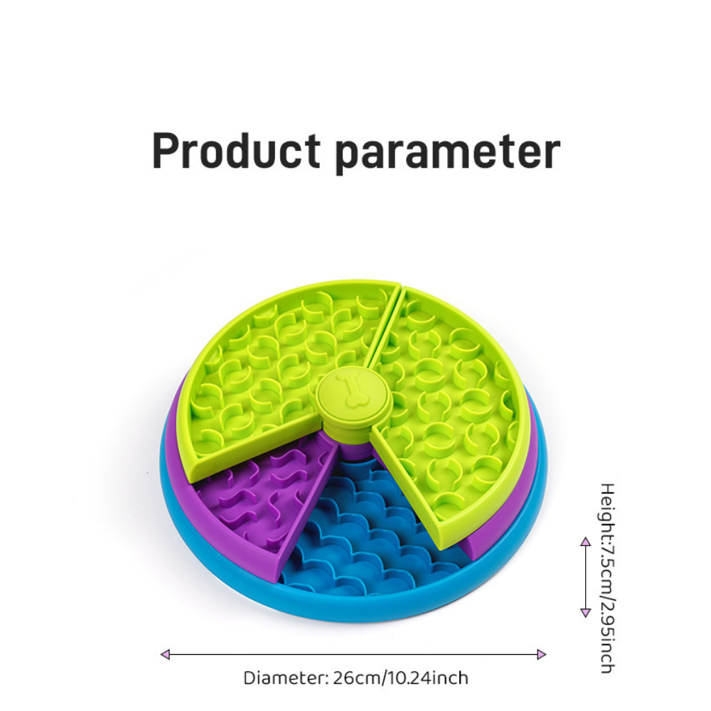 Size dimensions of three-layer rotating pet slow feeder bowl for cats and dogs