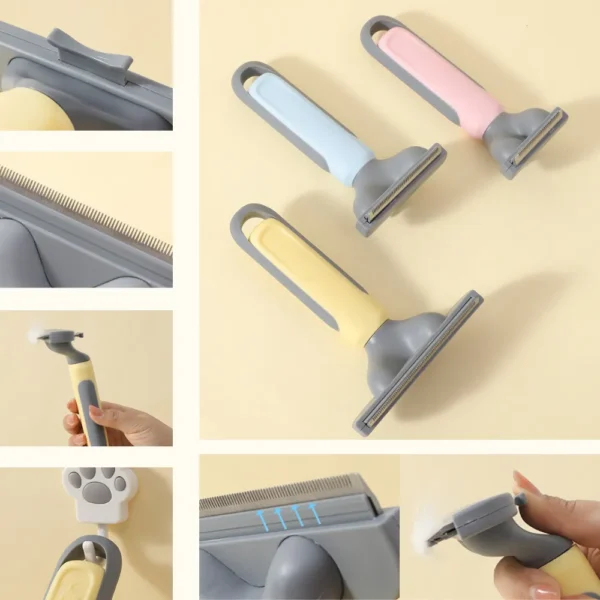 10004 Demonstration of deshedding comb removing loose fur from a cat’s coat