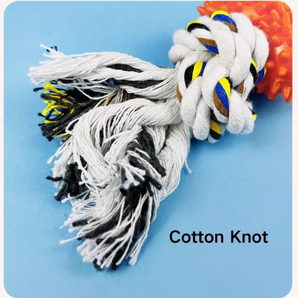 10004 Close-up of cotton rope and TPR material on bone-shaped dog chew toy, wholesale pet supplies