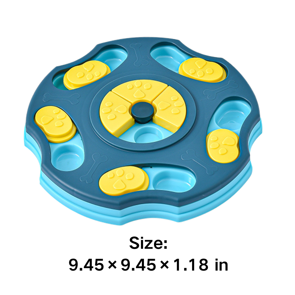 Adjustable dog treat dispenser enrichment feeder toy with detailed size chart