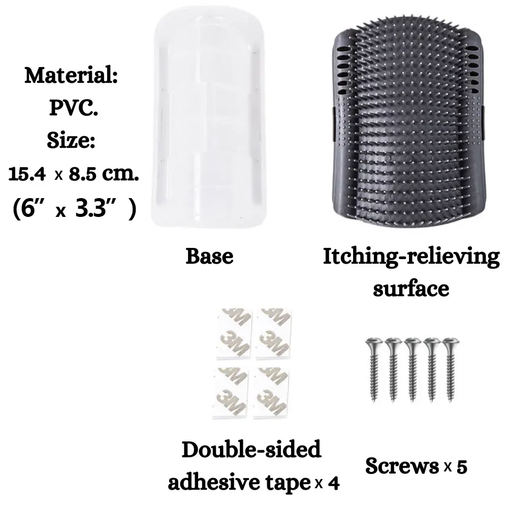 Cat wall groomer brush dimensions with size reference for easy installation on corners