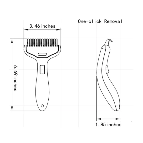 10005 Pet grooming rake size chart with dimensions for wholesale buyers