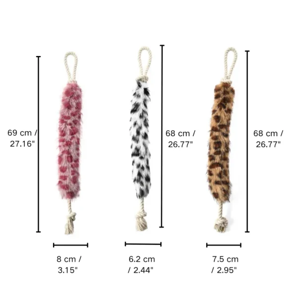 10005 Size chart of wholesale dog chew rope toys – length and plush tail dimensions for retailers