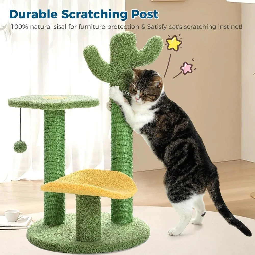 Soft plush green cactus cat tree for cats wholesale