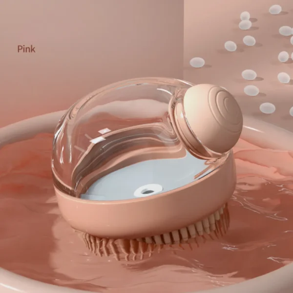 10005 Pink silicone pet shampoo brush with built-in dispenser
