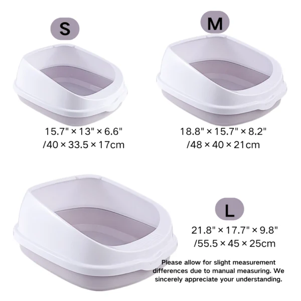 10005 Size Dimensions of High Side Open Top Cat Litter Box for Cats and Kittens