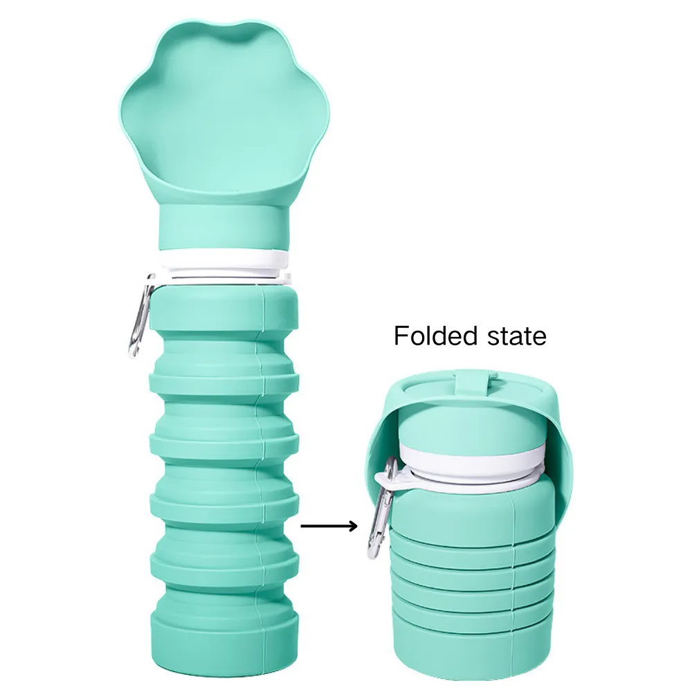 Collapsible silicone pet water bottle with portable design, ideal for wholesale pet accessories