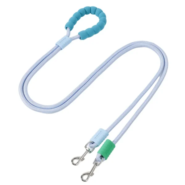 10005 Blue nylon dual dog leash for two dogs with comfortable grip