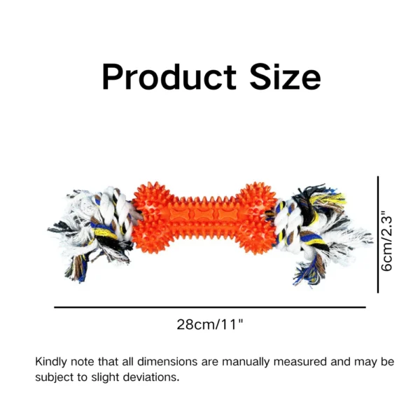 10005 Size chart of bone-shaped cotton rope TPR dog toy for small and medium dogs, wholesale pet products