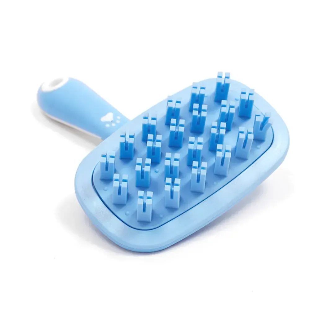 TPR soft dog bath and grooming brush with ABS handle in blue – wholesale pet grooming tool