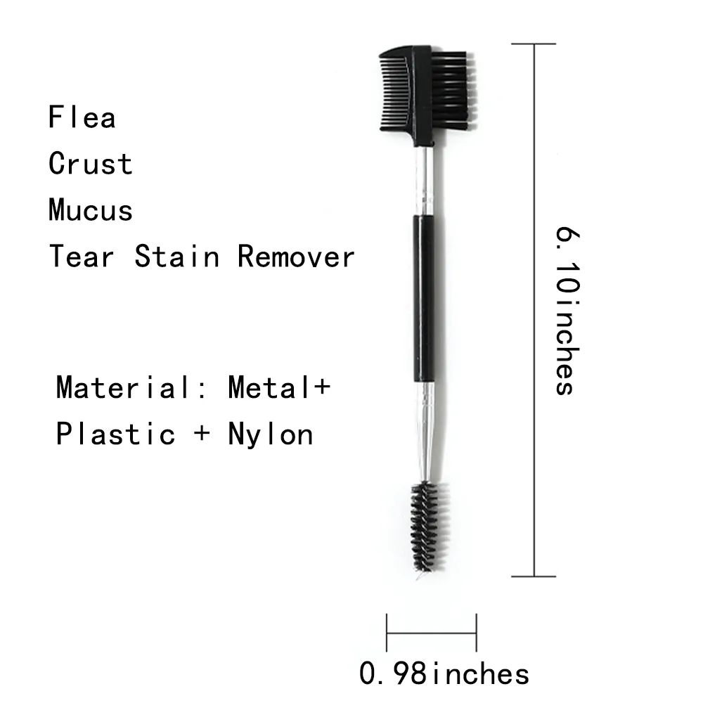 Size chart of double-sided tear stain remover comb for pets