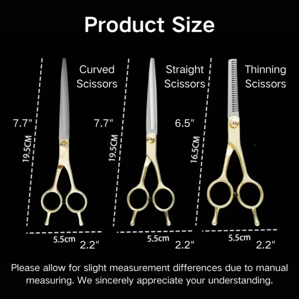 10005 Size comparison of 7.7 inch and 6.5 inch stainless steel pet grooming scissors