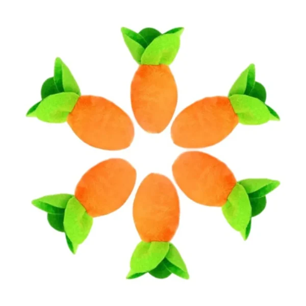 10005 Close-up of carrot plush dog toy showing durable rope and soft plush fabric