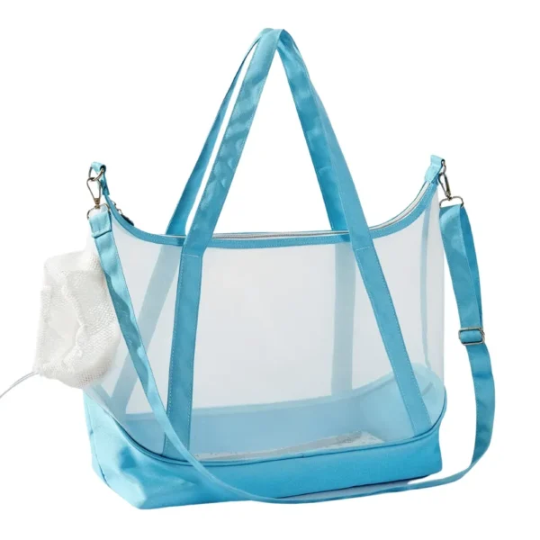 10006 Lake Blue foldable transparent mesh pet carrier bag for cats and dogs