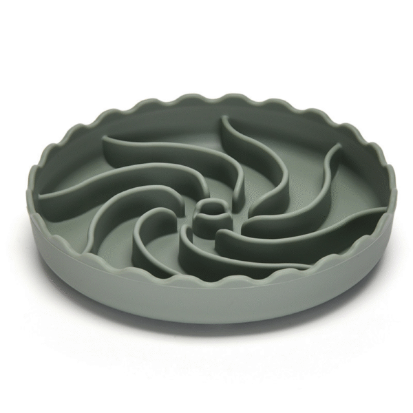 10006 Navy green silicone slow feeder bowl for dogs with suction grip