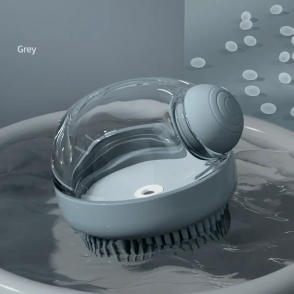 10006 Grey silicone pet shampoo brush with built-in dispenser