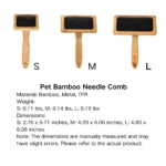 10006 Set of small, medium, and large bamboo fine-toothed pet needle combs side by side