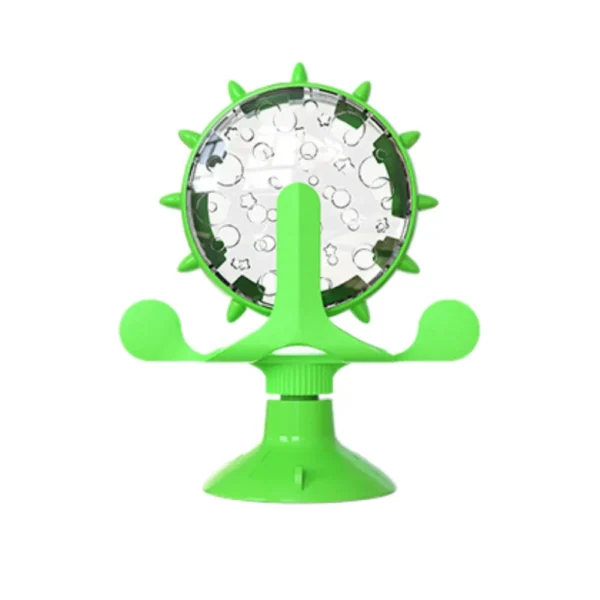 10006 Green cat treat dispenser toy with suction cup and rotating design