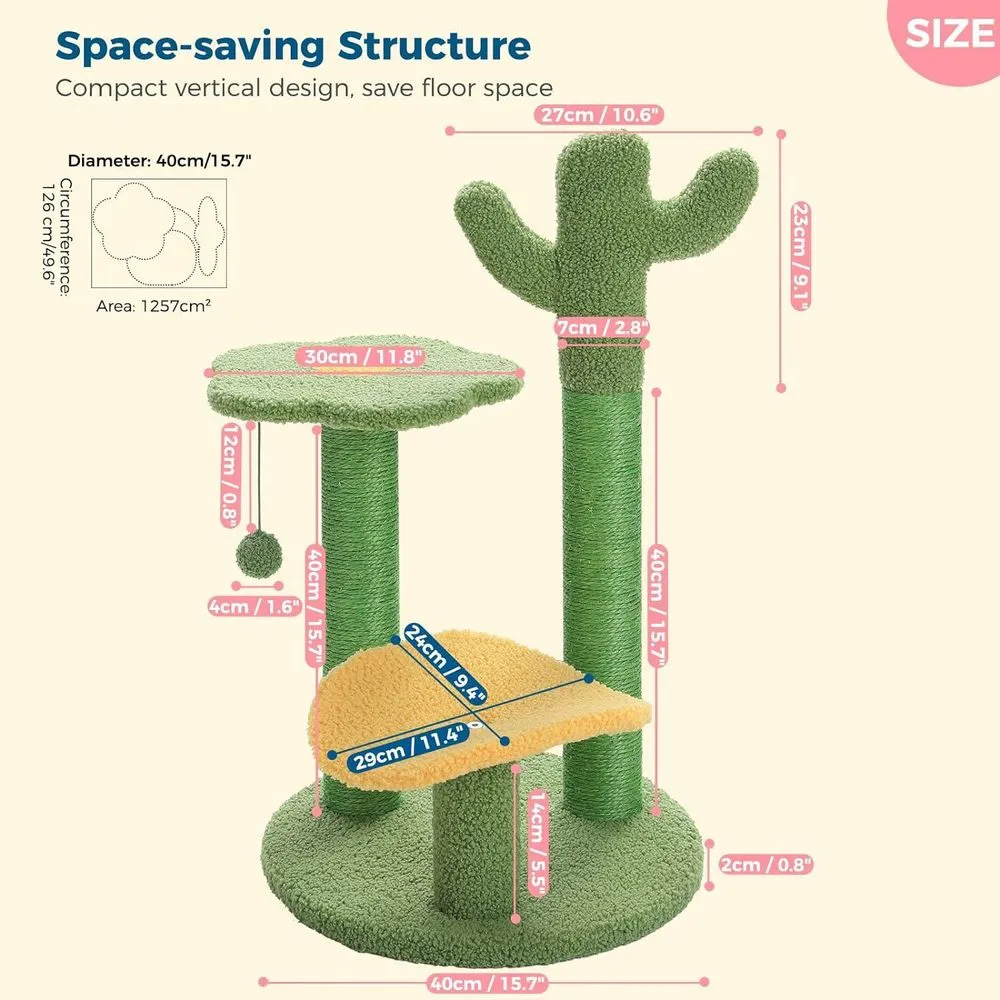 Dimensions of soft plush green cactus cat tree for cats