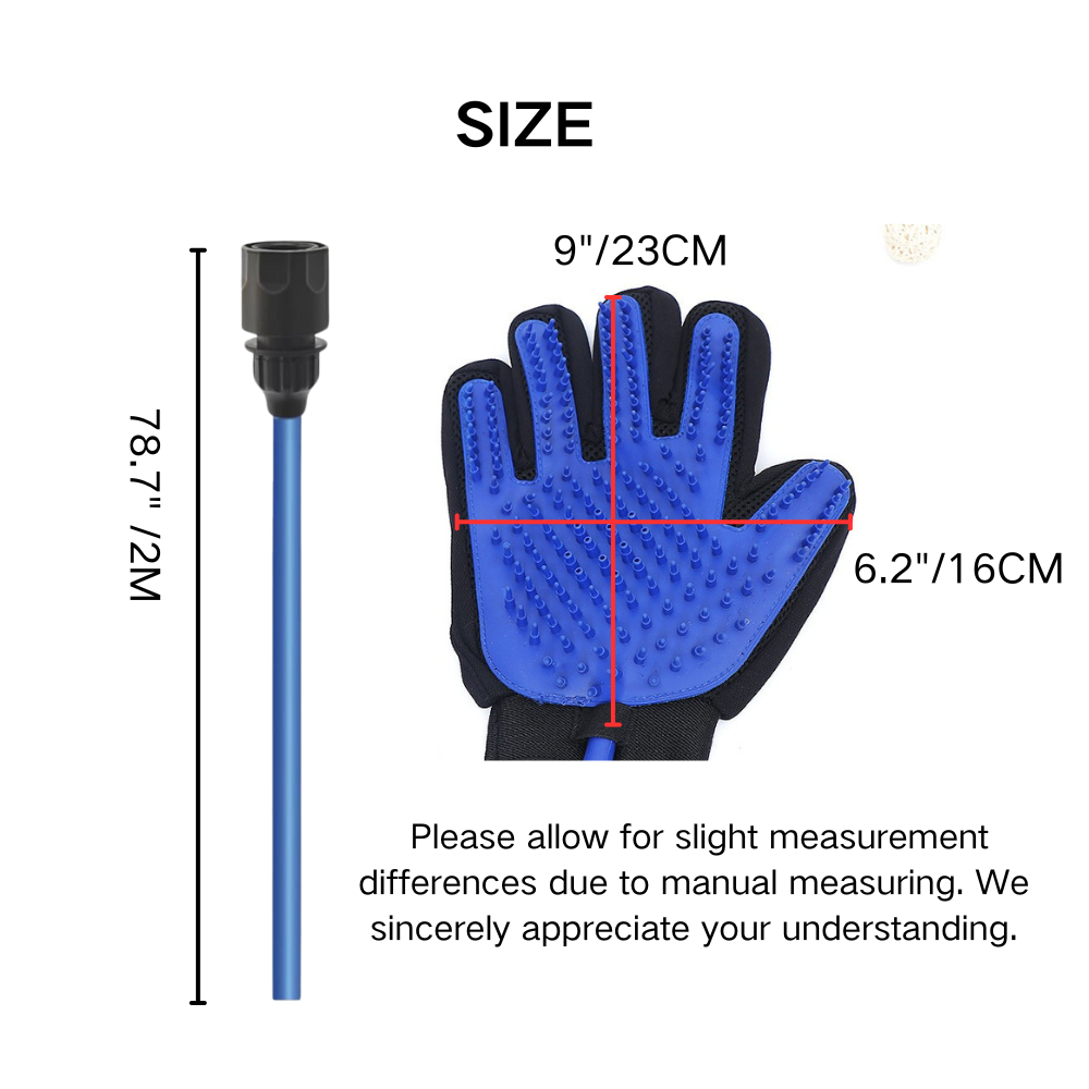 Measurement details of adjustable pet grooming glove – fits most hand sizes for professional use