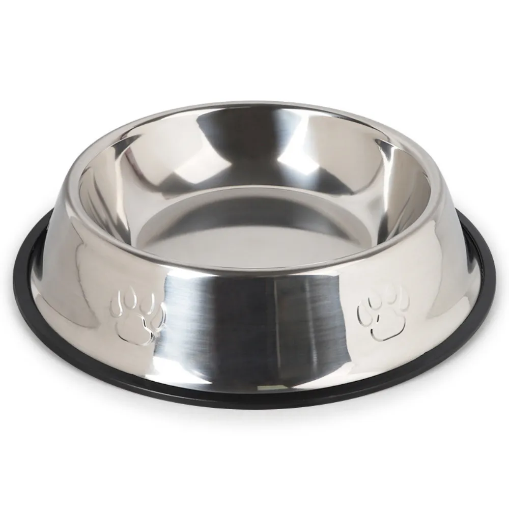 Durable stainless steel pet feeding bowl with non-slip rubber base in L, XL, XXL sizes for wholesale pet supplies