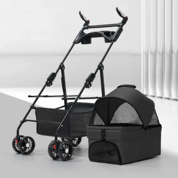 10007 Black: Black portable pet stroller for dogs and cats with sturdy frame