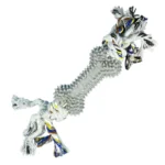 10007 Bone-shaped cotton rope TPR dog toy in grey color, wholesale pet supplies