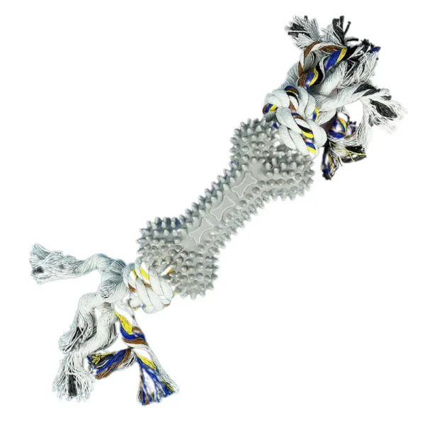 10007 Bone-shaped cotton rope TPR dog toy in grey color, wholesale pet supplies