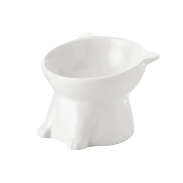 10007 White elevated ceramic cat bowl with tilted design for cats