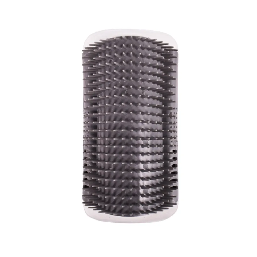 Cat wall corner self groomer brush with soft massage comb for easy self-grooming – grey and blue