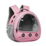 Transparent pet backpack carrier for parrots, hamsters, and rabbits – wholesale small animal travel bag (pink/grey)