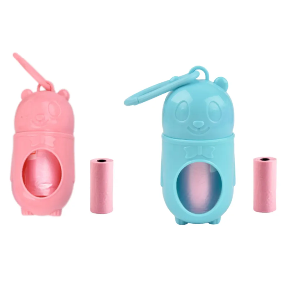 Bear-shaped dog poop bag holder with clip and 2 rolls waste bags, wholesale pet supplies