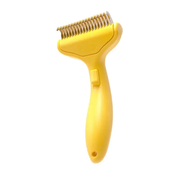 10007 Yellow ergonomic pet grooming rake for cats and dogs